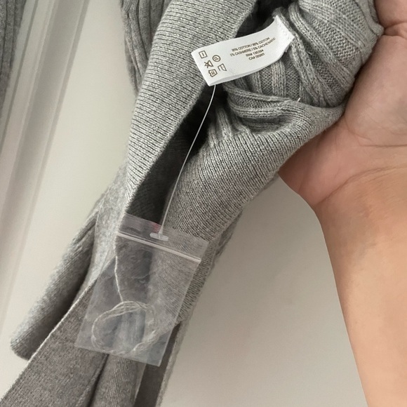 Skin Marilynne Ribbed Cardigan Cotton Cashmere Belted Gray - Picture 11 of 12